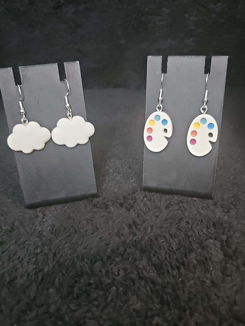 White Cloud and Paint Palette Dangle Earrings - Set of 2